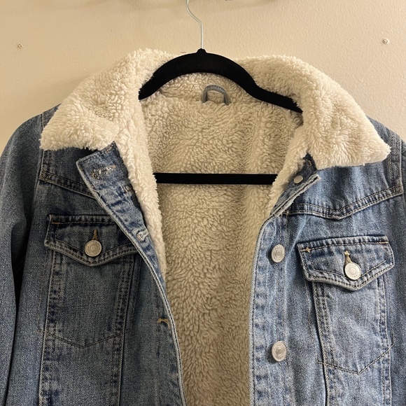 Topshop Light Wash Moto Borg Sherpa Lined Denim Jacket - Picture 3 of 6